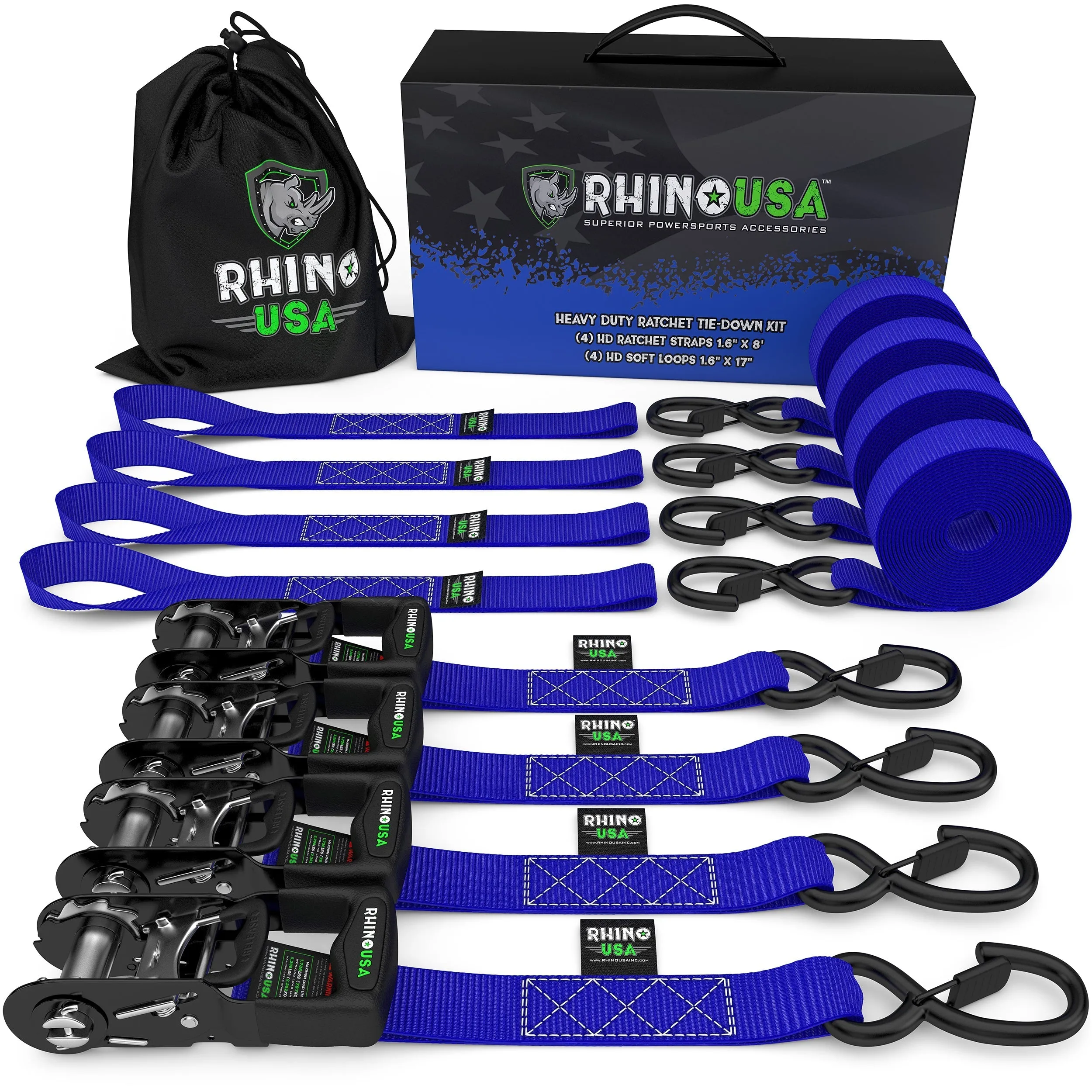 1.6" x 15' HD Ratchet Tie-Down Set (4-Pack)