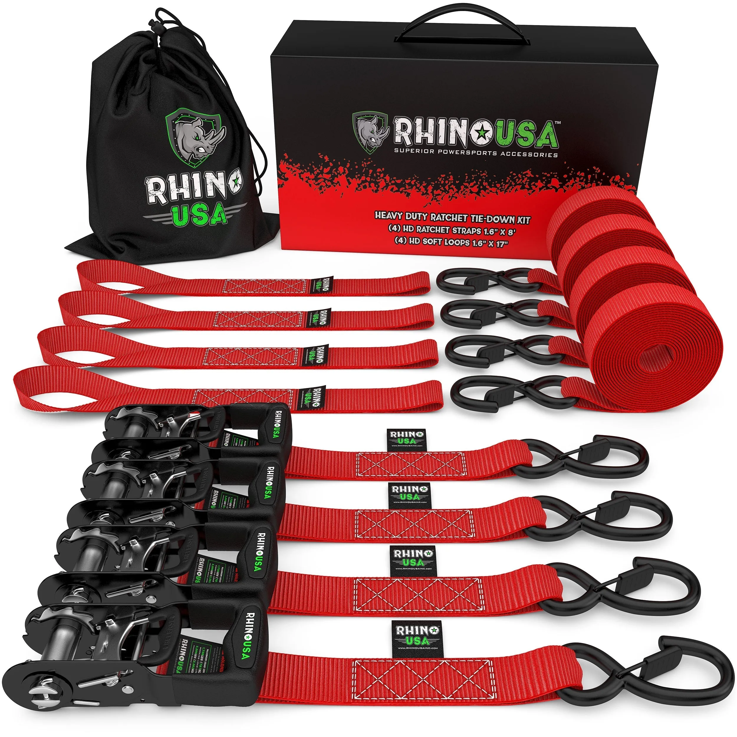 1.6" x 15' HD Ratchet Tie-Down Set (4-Pack)