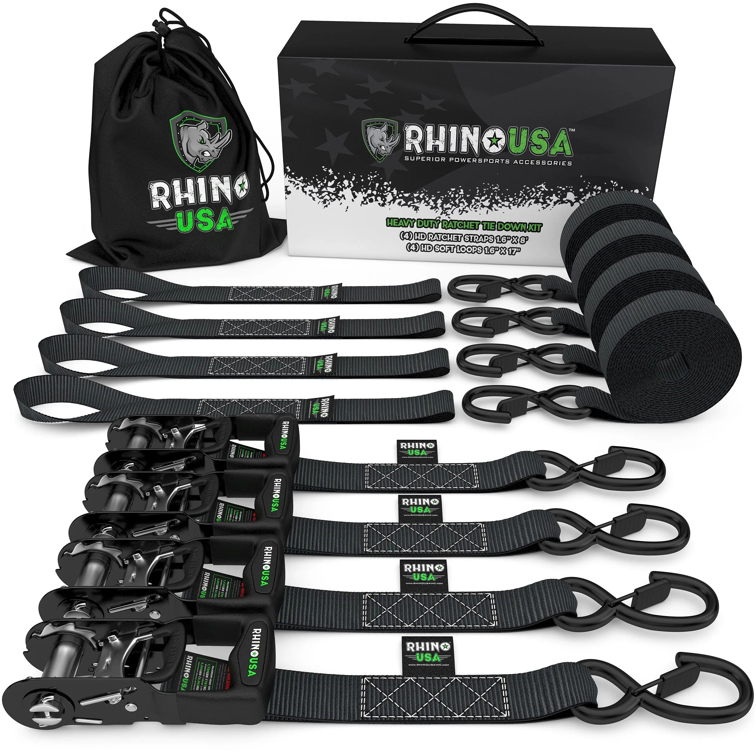 1.6" x 15' HD Ratchet Tie-Down Set (4-Pack)