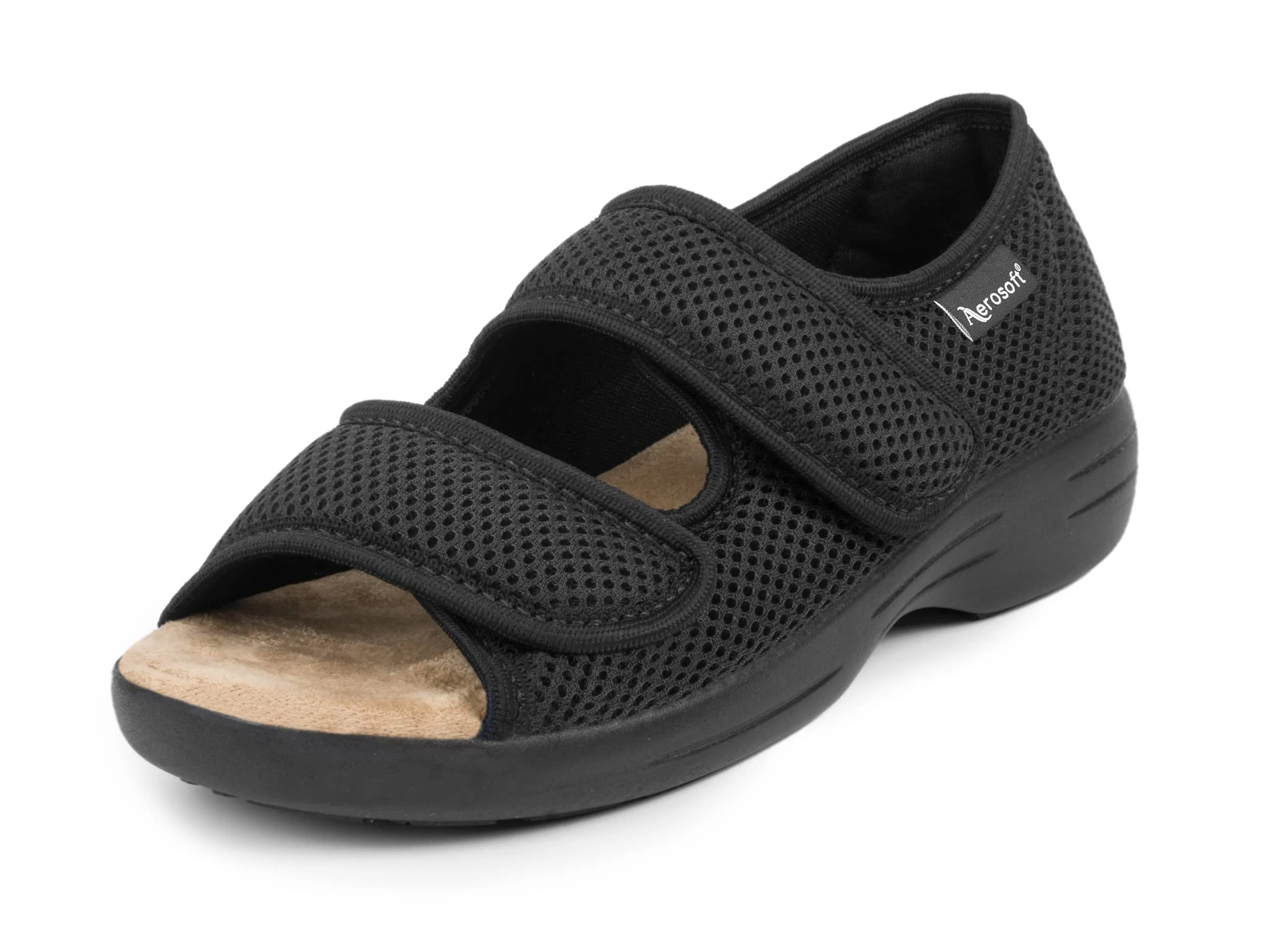 Aerosoft Women's & Men's Rehab Stretch Sandal 06, Pressure-Free, Adjustable - Black