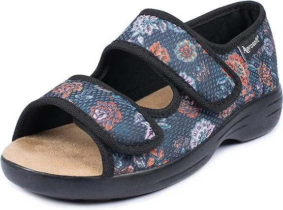 Aerosoft Women's & Men's Rehab Stretch Sandal 06, Pressure-Free, Adjustable - Black