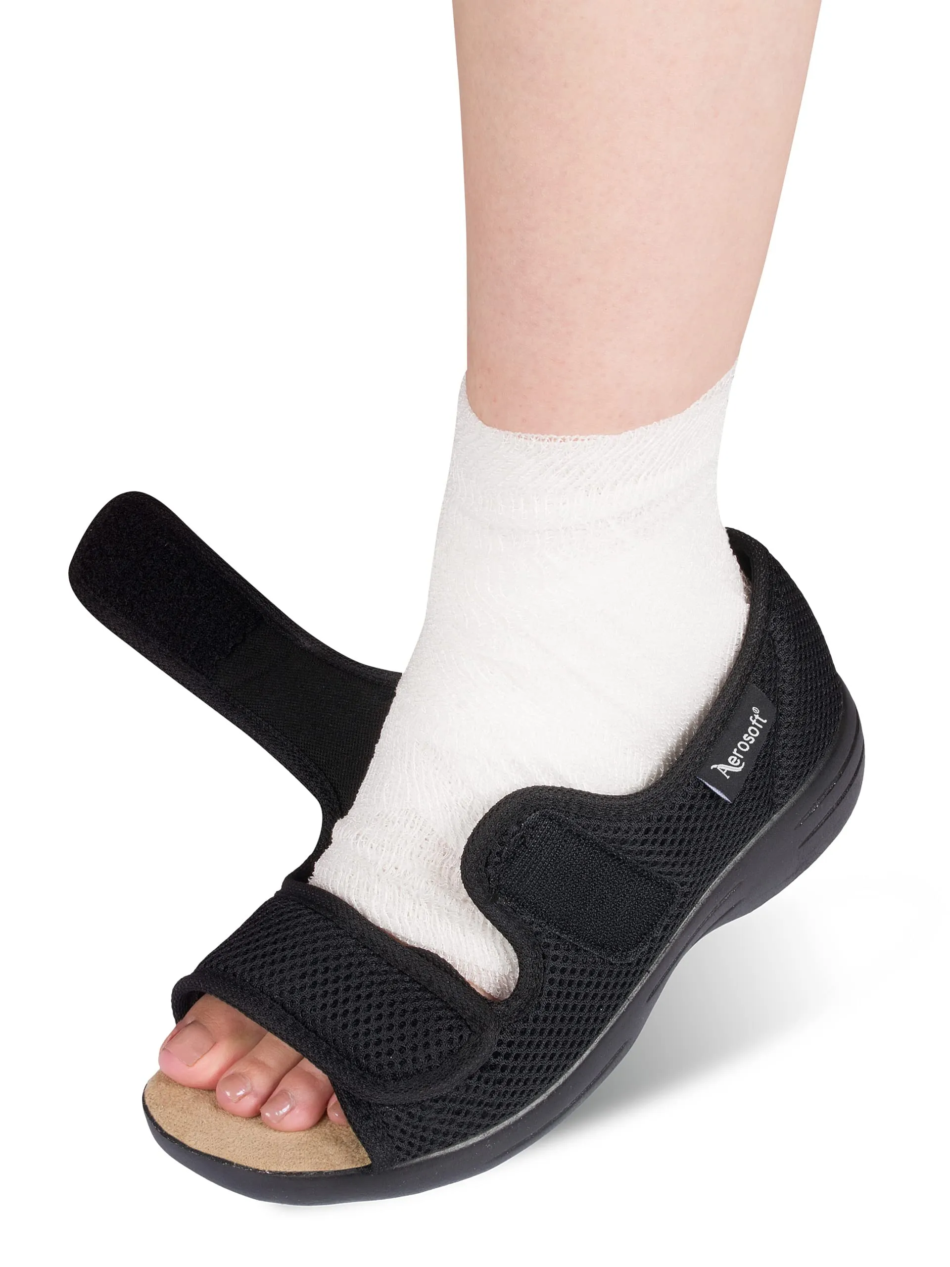 Aerosoft Women's & Men's Rehab Stretch Sandal 06, Pressure-Free, Adjustable - Black