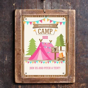 Backyard Camping Party Door Sign Girl | Camp out Party Sign