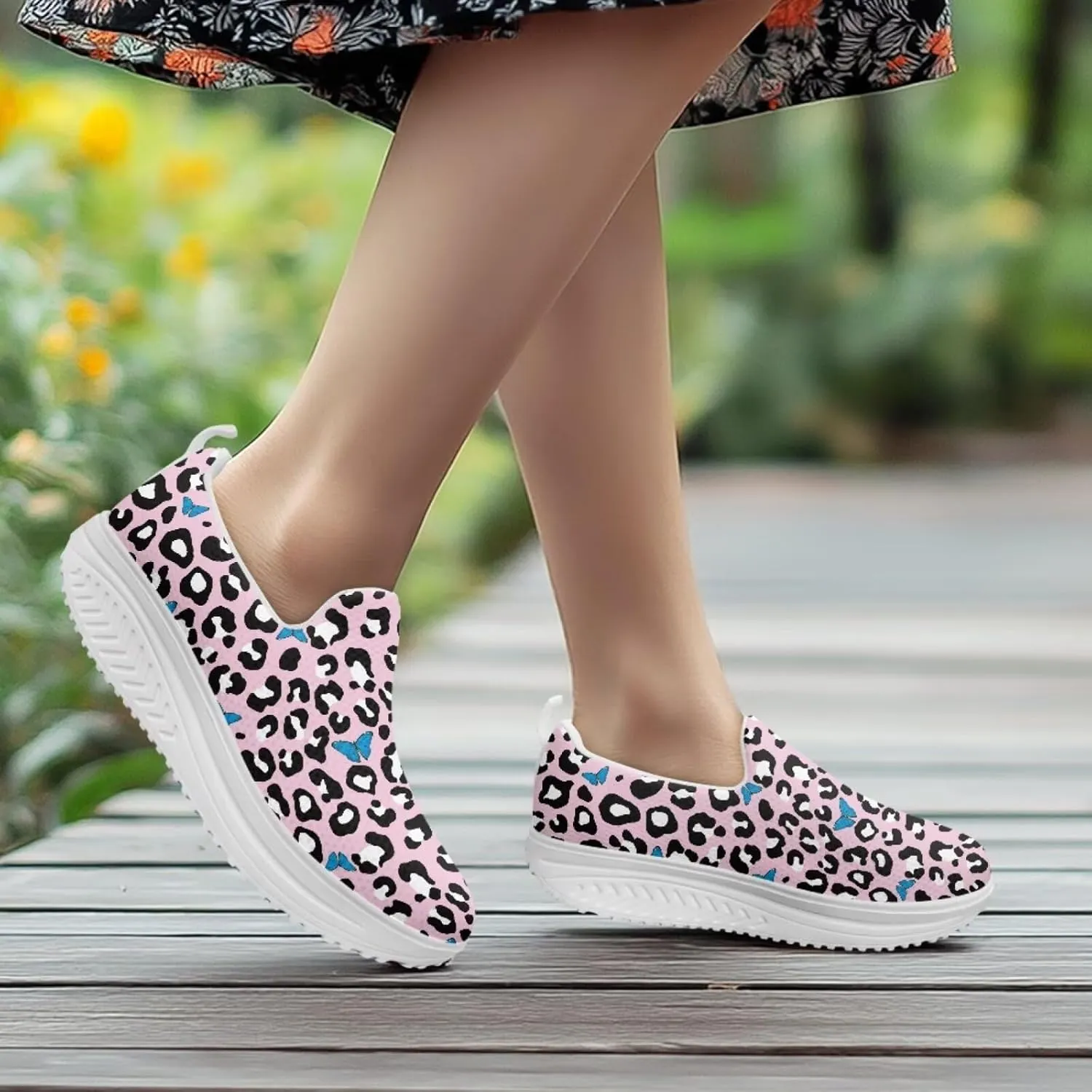 Binienty Womens Walking Sneakers Slip on Platform Loafers Comfy Lightwieght Rocking Shoes Outdoor Footwear