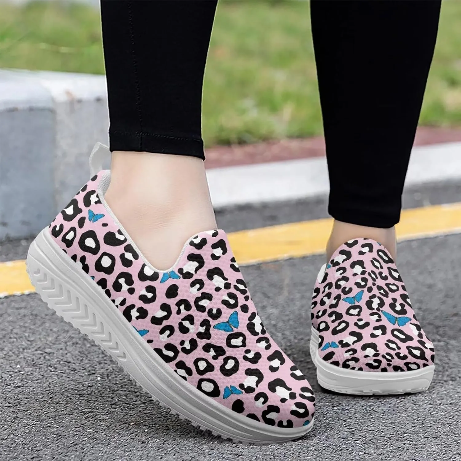 Binienty Womens Walking Sneakers Slip on Platform Loafers Comfy Lightwieght Rocking Shoes Outdoor Footwear