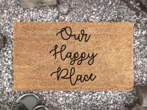Coolspod- Outdoor Mat- Our Happy Place Doormat, Custom Coir Welcome Mat, Housewarming Gift, Welcome Mat