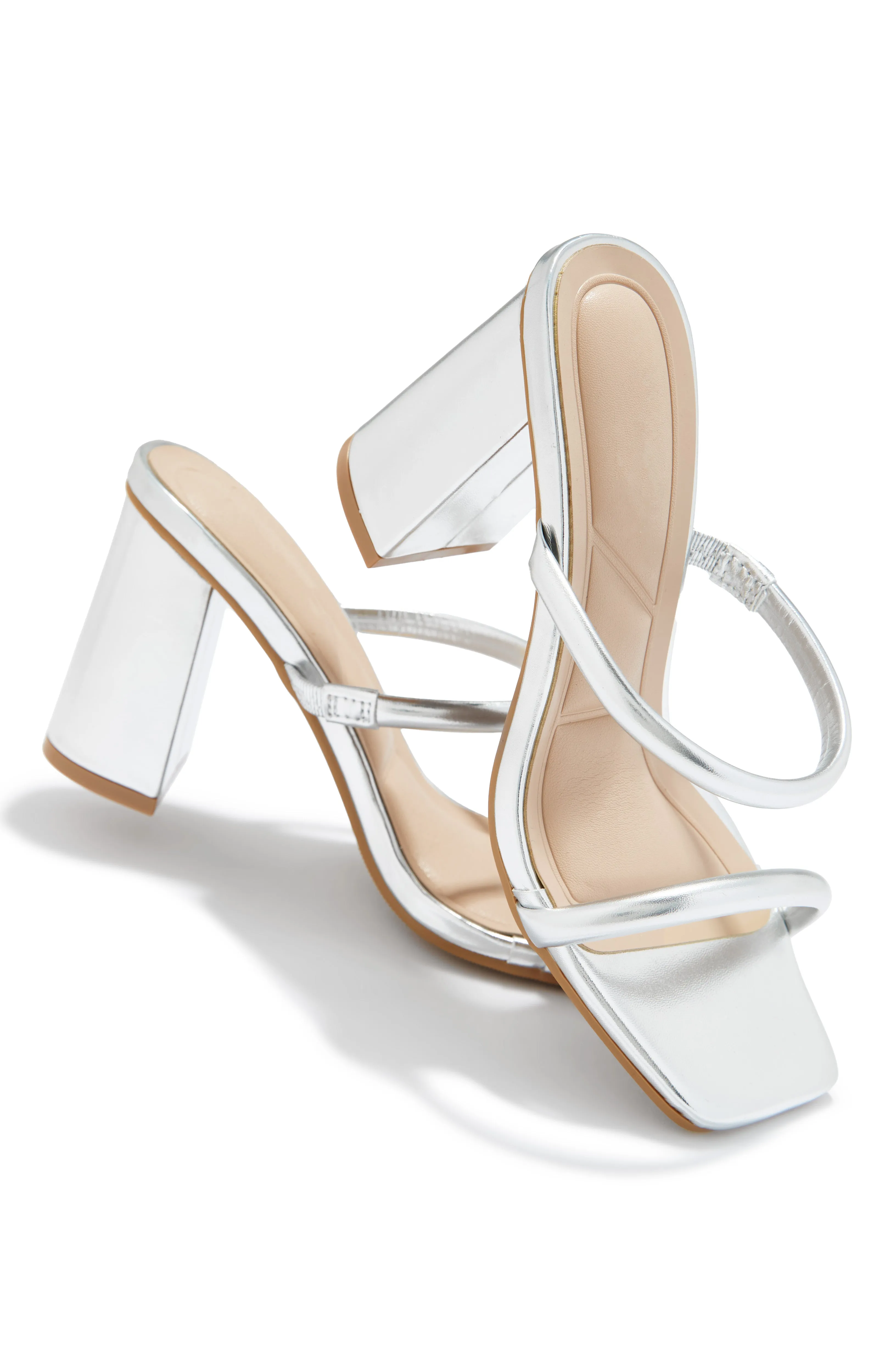 Jenna Block Heel Mules - Silver