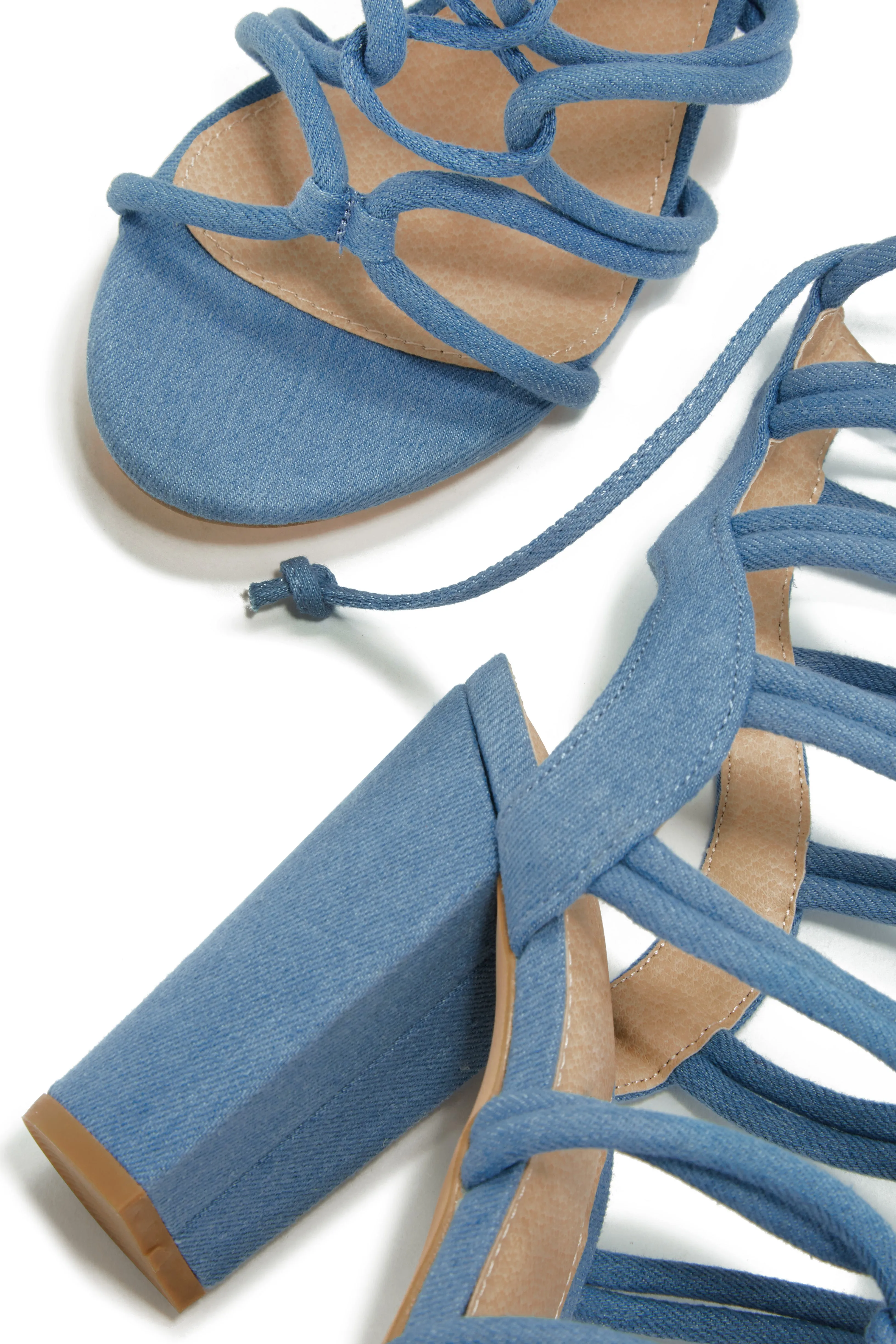 Miami Vibes Lace Up Block High Heels - Denim