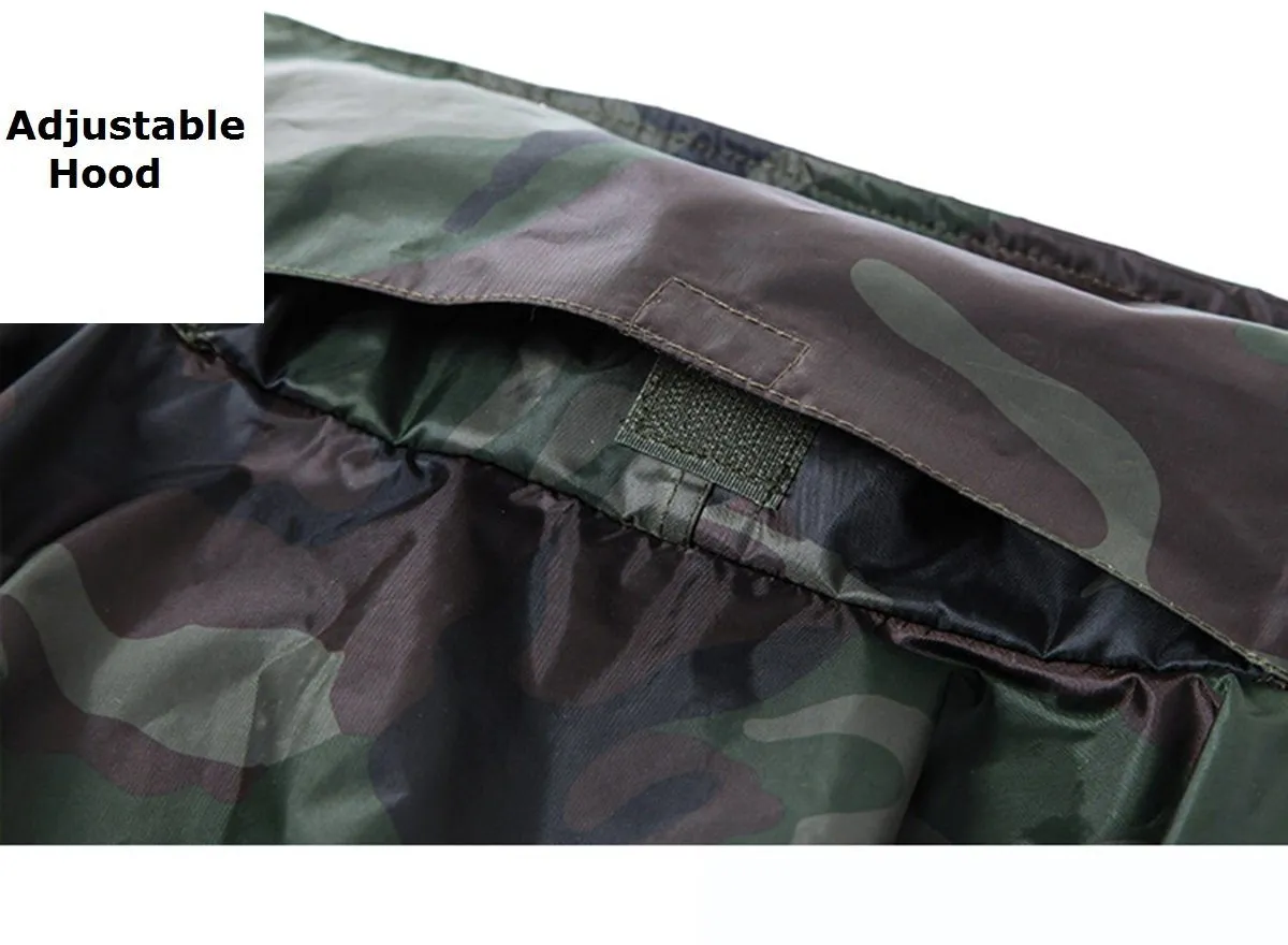 Romano nx 100% Waterproof Camouflage Rain Coat Men Heavy Duty Double Layer Hooded with Jacket and Pant in a Storage Bag