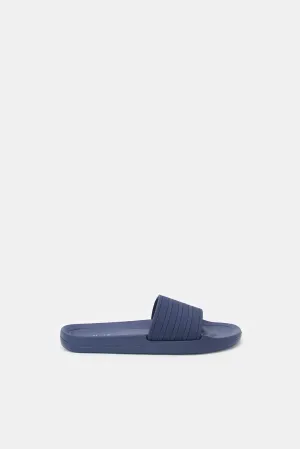 Senior Boys Navy Stripped Rubber Upper Slide