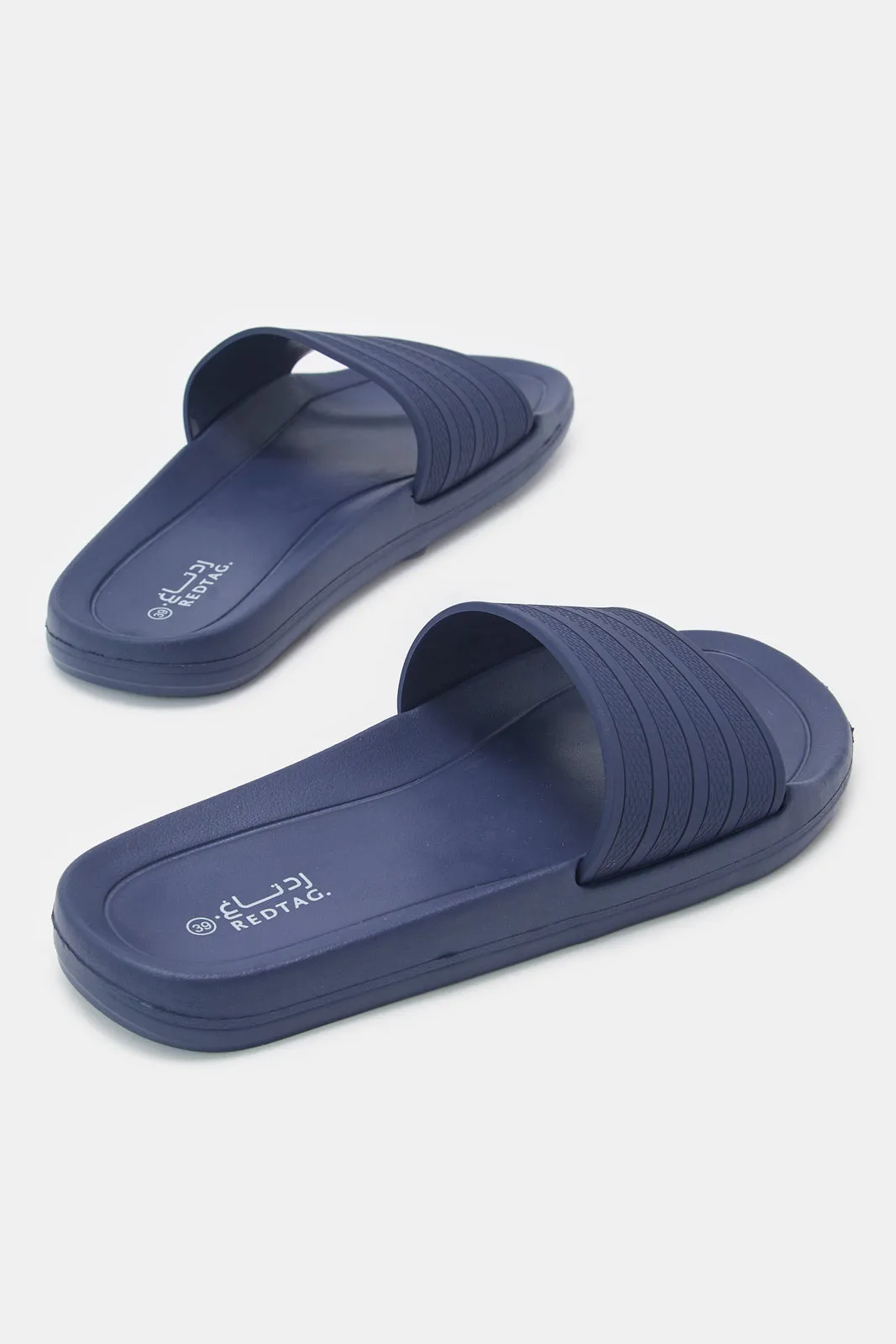 Senior Boys Navy Stripped Rubber Upper Slide