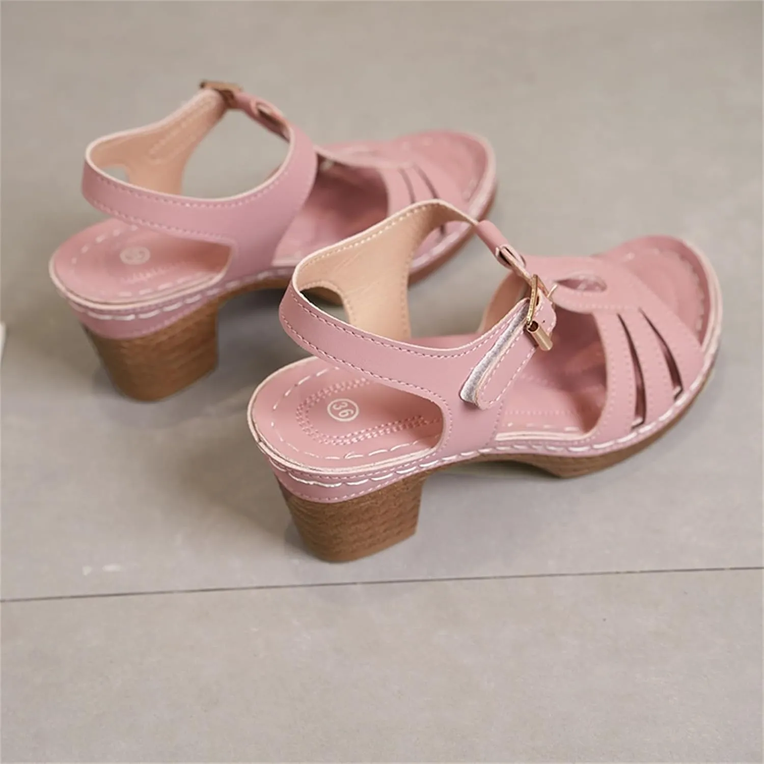 Womens Heeled Sandals Square Open Toe Small Chunky Heel Platform Sandals for Women Leather Insole Daily Sandals
